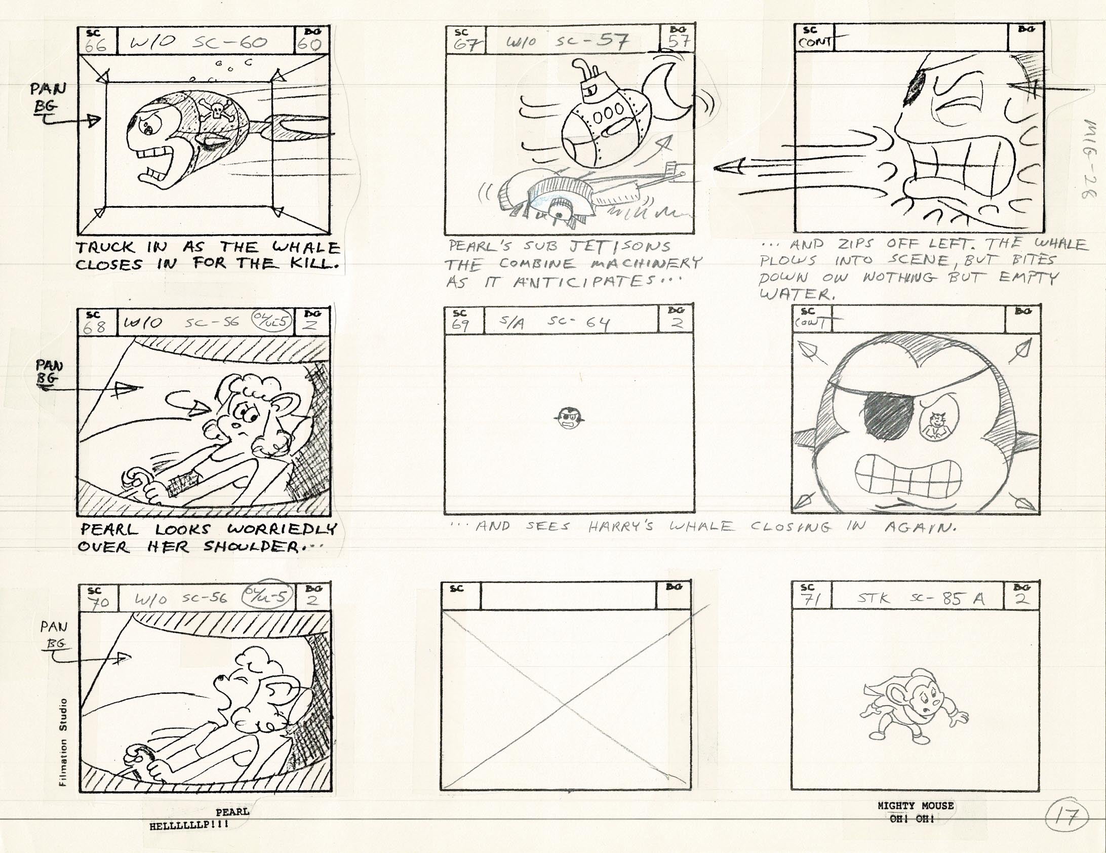 Computer Mouse Storyboard Mighty Mouse Storyboard Art Cartoon Page Vintage Filmation 1979 C-017 ...