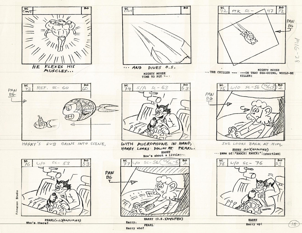 Computer Mouse Storyboard Mighty Mouse Storyboard Art Cartoon Page Vintage Filmation 1979 C-018 ...