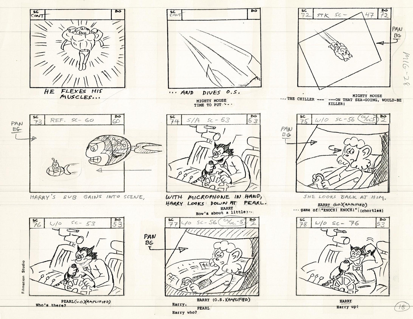 Mighty Mouse Storyboard Art Cartoon Page Vintage Filmation 1979 C-018