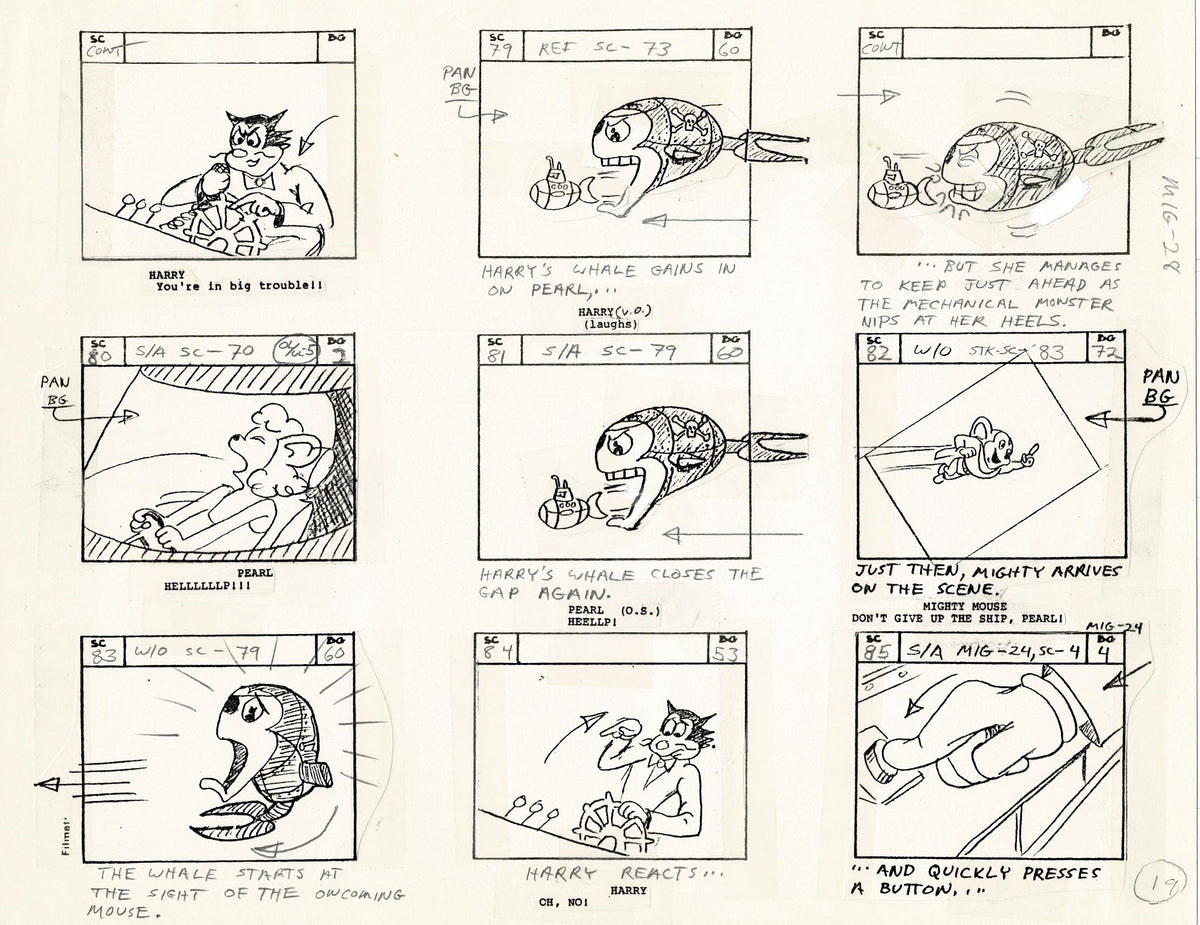 Computer Mouse Storyboard Mighty Mouse Storyboard Art Cartoon Page Vintage Filmation 1979 C-019 ...