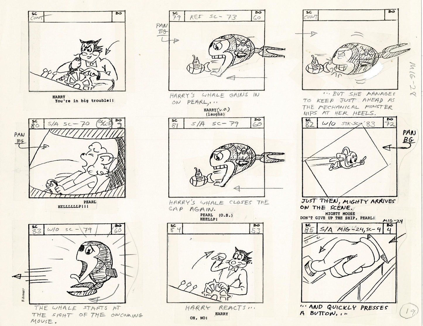 Mighty Mouse Storyboard Art Cartoon Page Vintage Filmation 1979 C-019