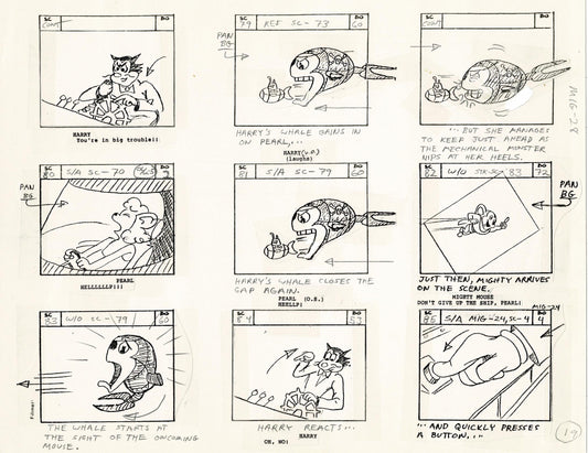 Mighty Mouse Storyboard Art Cartoon Page Vintage Filmation 1979 C-019