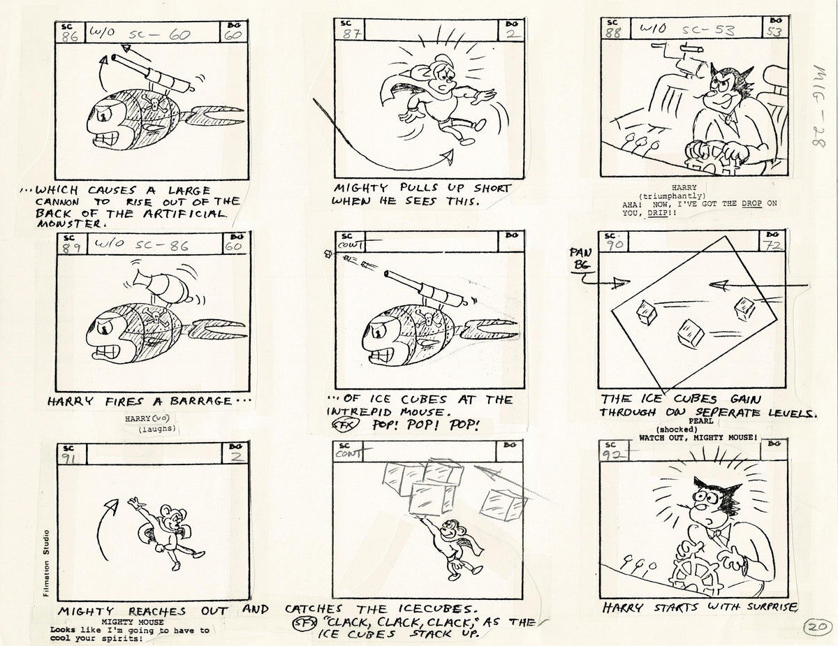 Computer Mouse Storyboard Mighty Mouse Storyboard Art Cartoon Page Vintage Filmation 1979 C-020 ...