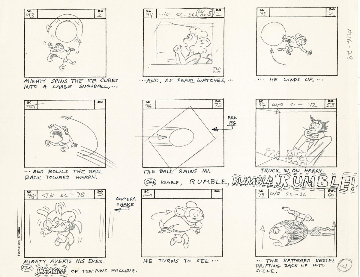 Computer Mouse Storyboard Mighty Mouse Storyboard Art Cartoon Page Vintage Filmation 1979 C-021 ...