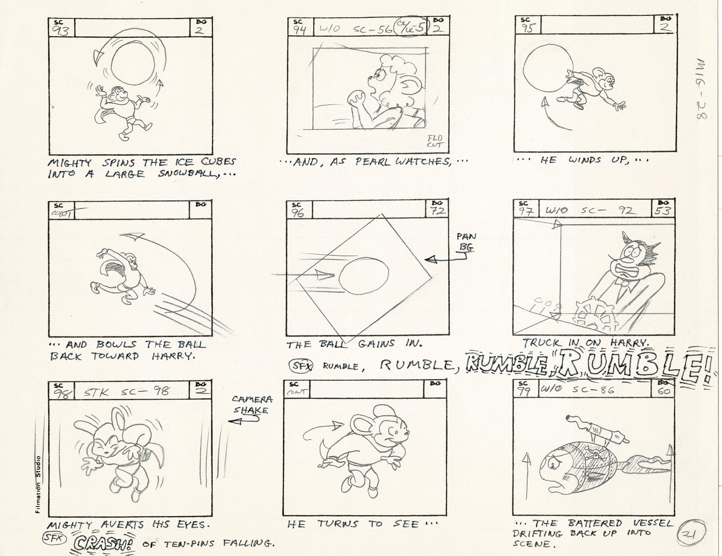 Mighty Mouse Storyboard Art Cartoon Page Vintage Filmation 1979 C-021