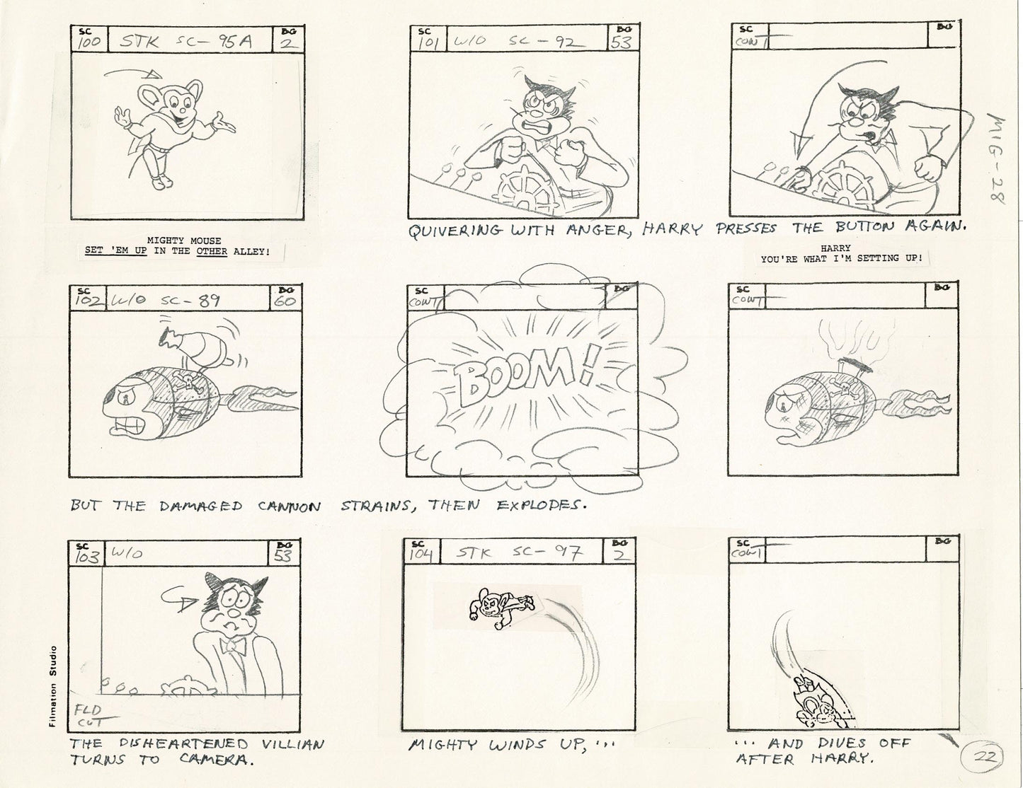 Mighty Mouse Storyboard Art Cartoon Page Vintage Filmation 1979 C-022