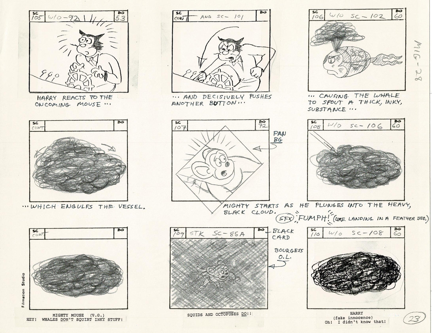 Mighty Mouse Storyboard Art Cartoon Page Vintage Filmation 1979 C-023