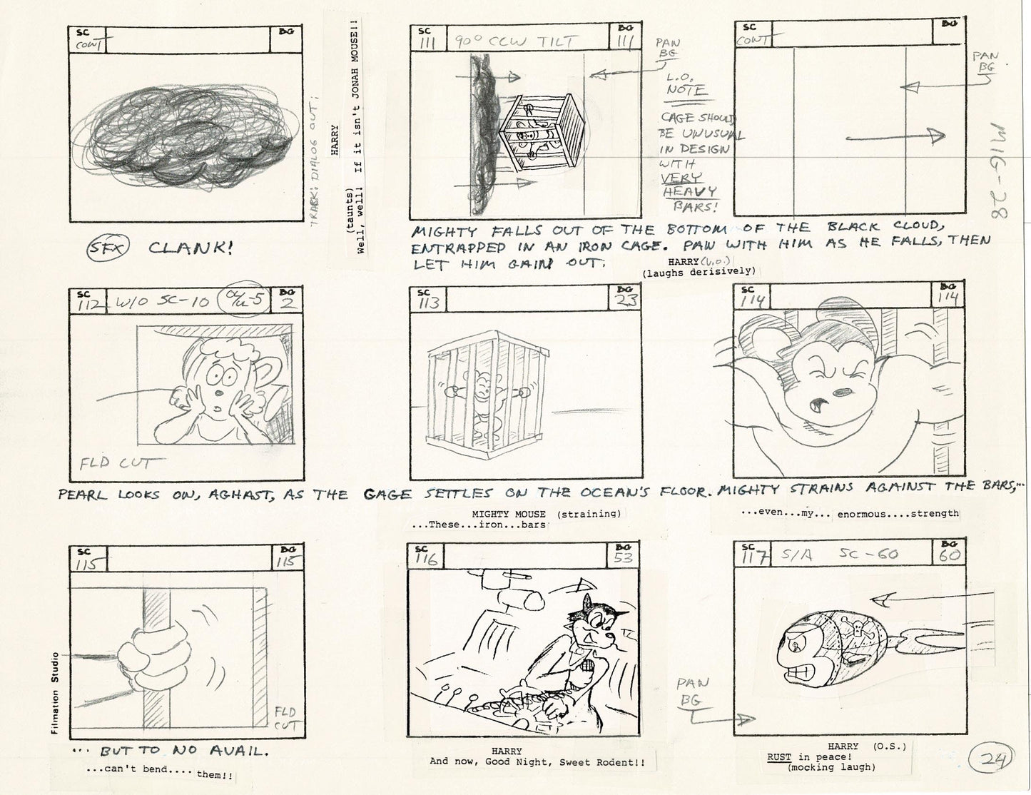 Mighty Mouse Storyboard Art Cartoon Page Vintage Filmation 1979 C-024