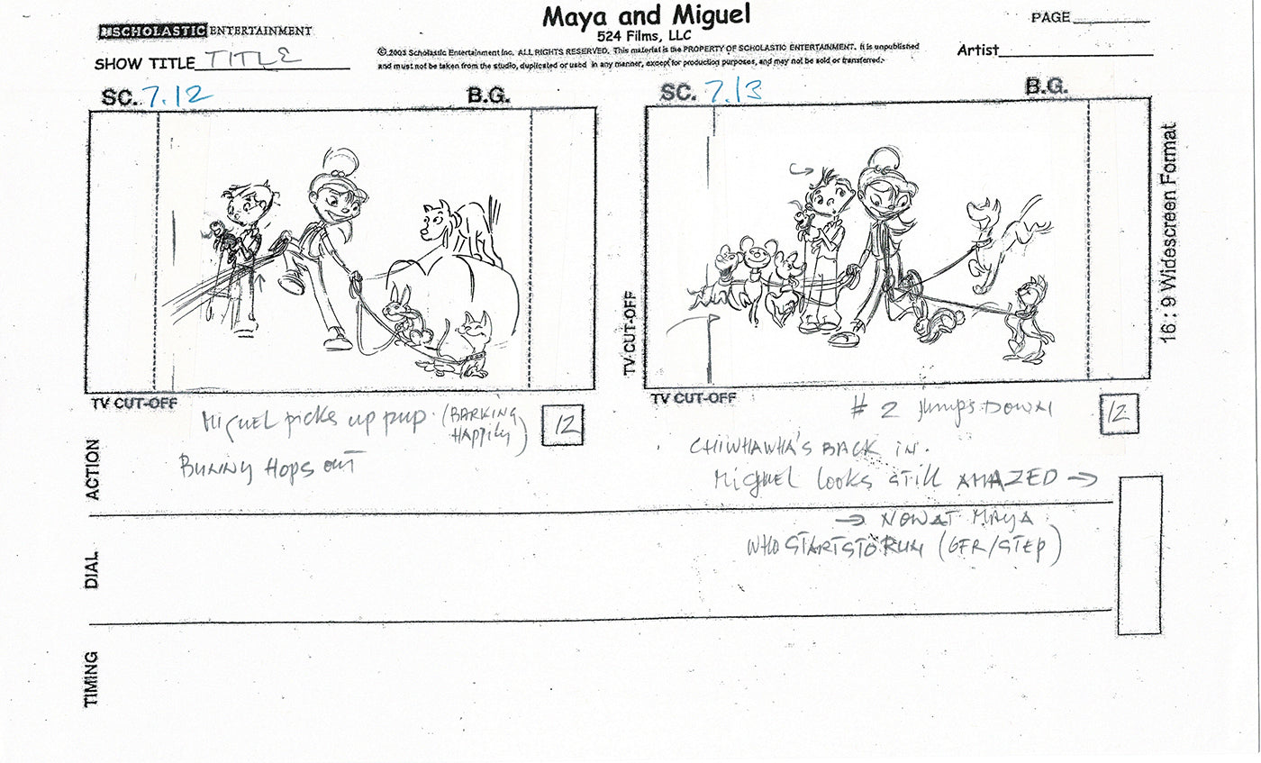 Maya and Miguel Opening TWO Production Animation Storyboard Copies PBS C-1-2