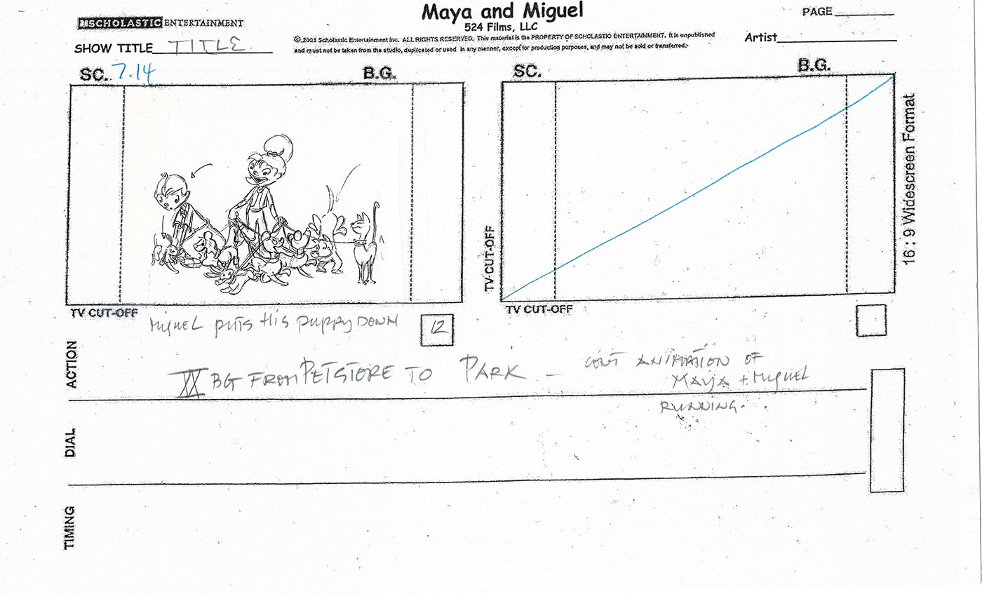 Maya and Miguel Opening TWO Production Animation Storyboard Copies PBS C-1-2