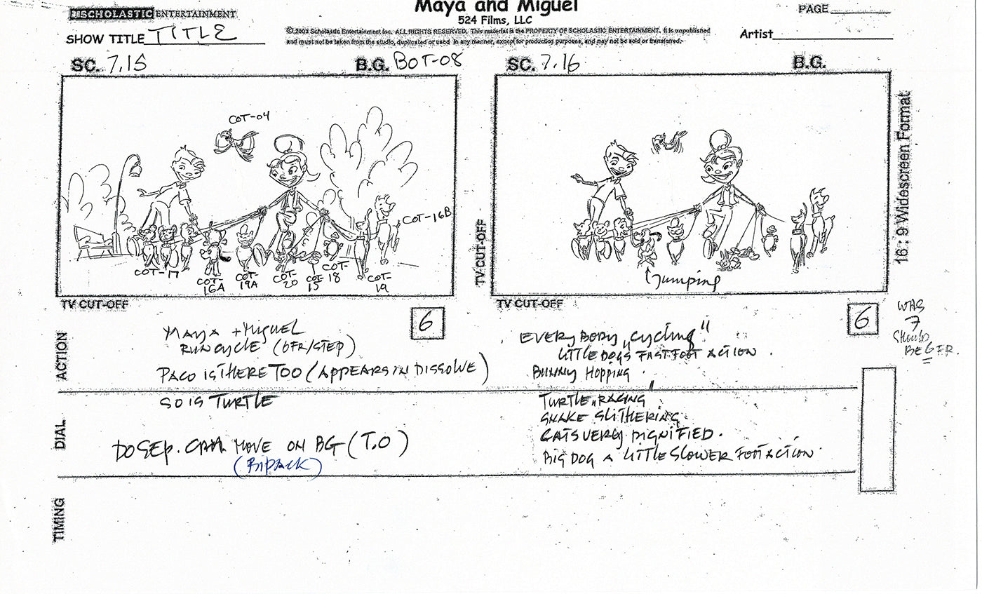 Maya and Miguel Opening TWO Production Animation Storyboard Copies PBS C-3-4