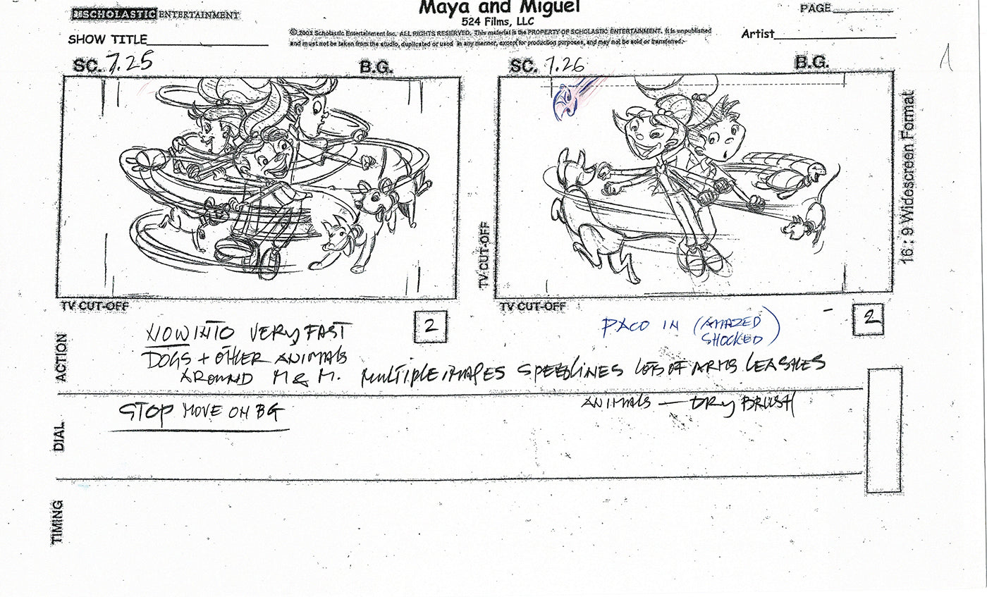 Maya and Miguel Opening TWO Production Animation Storyboard Copies PBS C-9-10