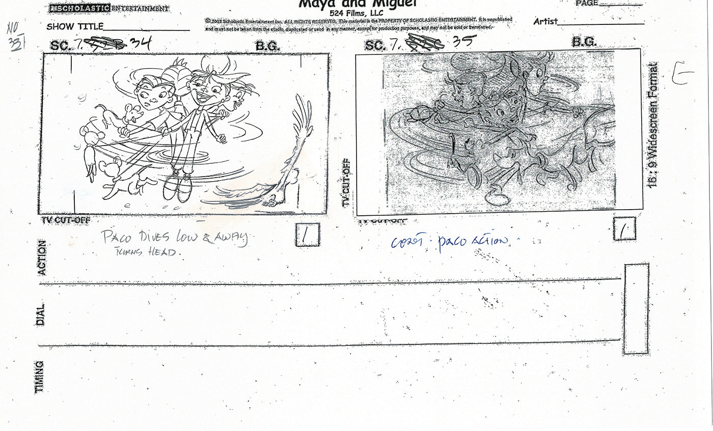 Maya and Miguel Opening TWO Production Animation Storyboard Copies PBS C-11-12