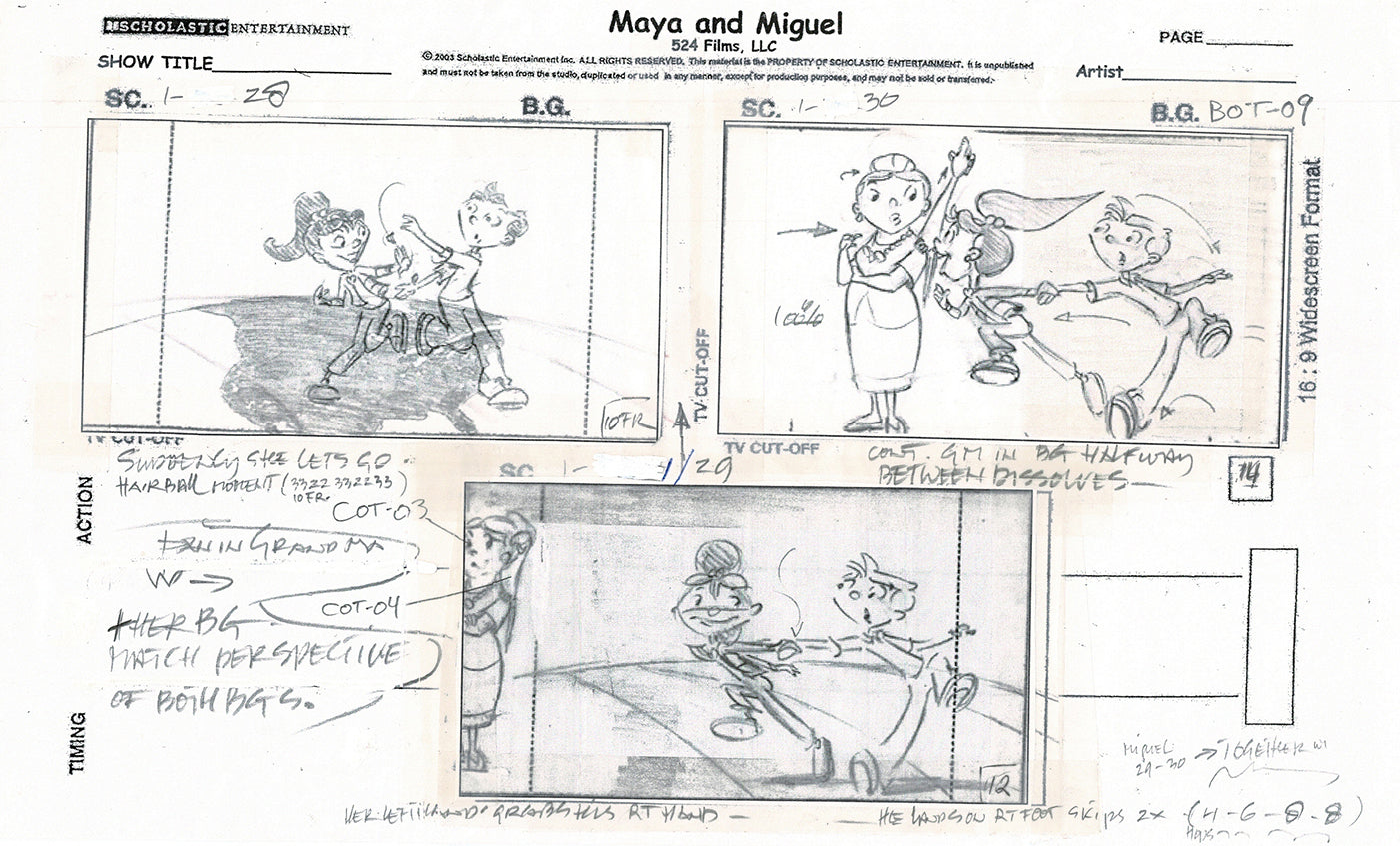 Maya and Miguel Opening TWO Production Animation Storyboard Copies PBS C-17-18