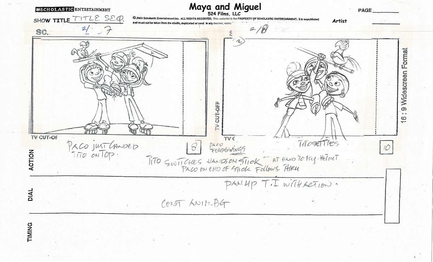 Maya and Miguel Opening TWO Production Animation Storyboard Copies PBS C-21-22