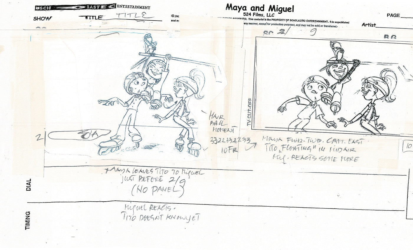 Maya and Miguel Opening TWO Production Animation Storyboard Copies PBS C-23-24