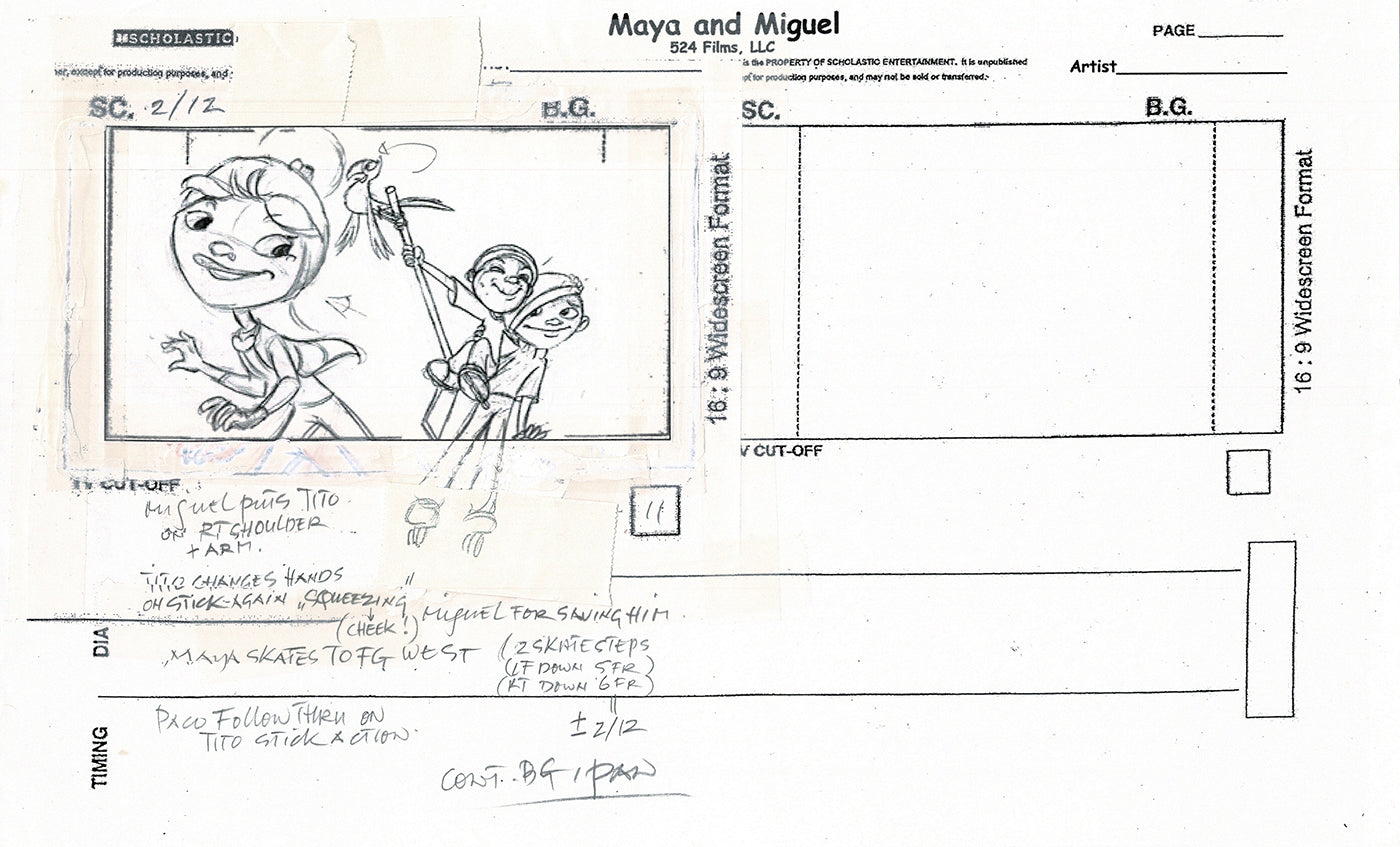 Maya and Miguel Opening TWO Production Animation Storyboard Copies PBS C-25-26