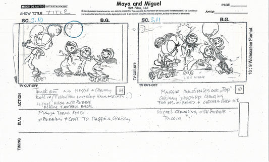 Maya and Miguel Opening TWO Production Animation Storyboard Copies PBS C-27-28