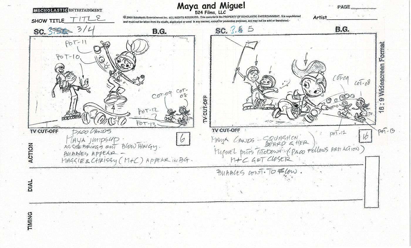 Maya and Miguel Opening TWO Production Animation Storyboard Copies PBS C-27-28