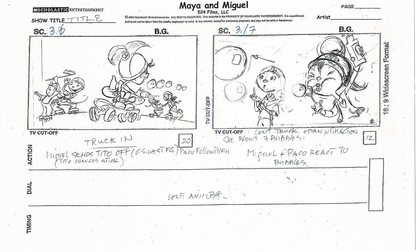 Maya and Miguel Opening TWO Production Animation Storyboard Copies PBS C-29-30