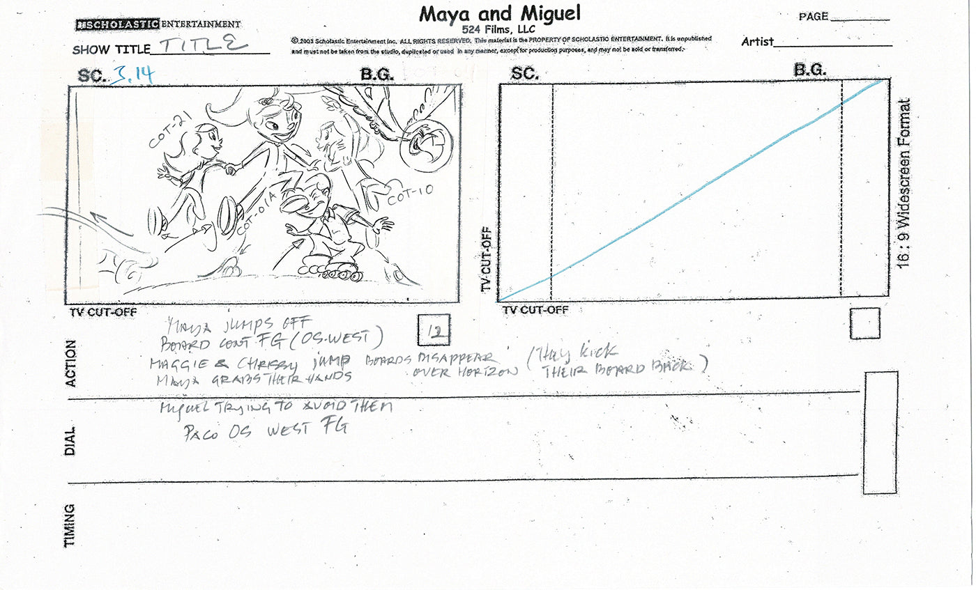Maya and Miguel Opening TWO Production Animation Storyboard Copies PBS C-31-32