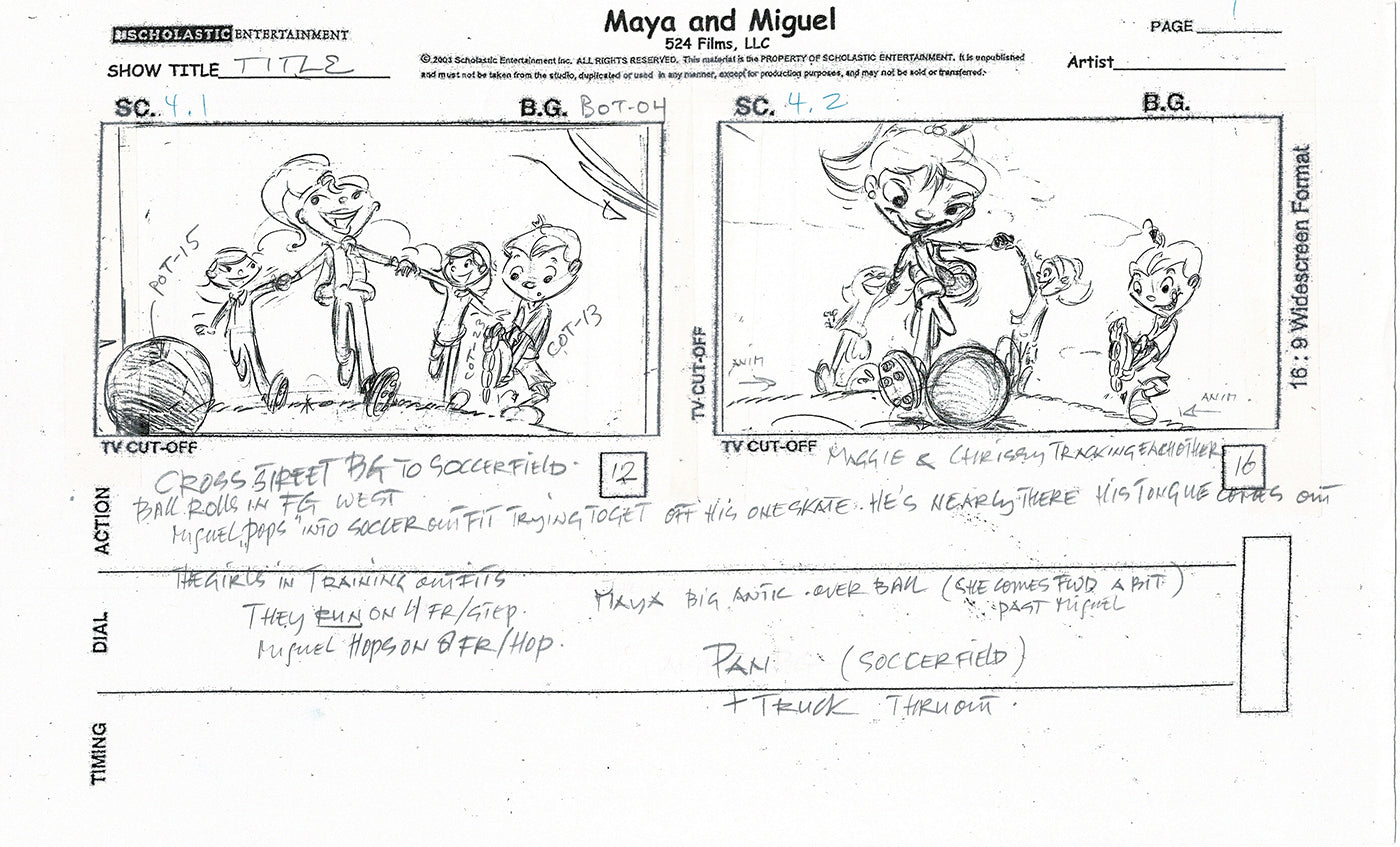 Maya and Miguel Opening TWO Production Animation Storyboard Copies PBS C-31-32