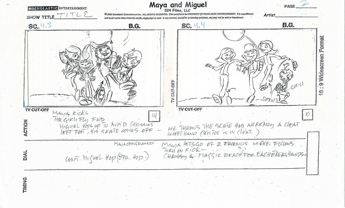 Maya and Miguel Opening TWO Production Animation Storyboard Copies PBS C-33-34