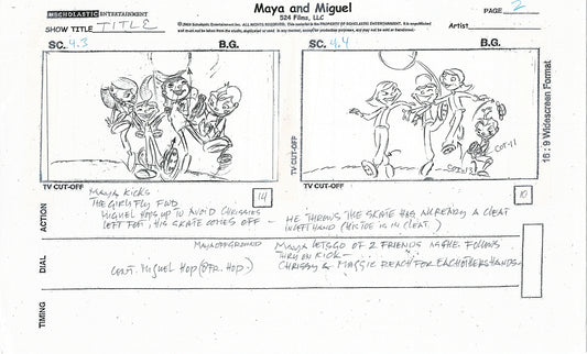 Maya and Miguel Opening TWO Production Animation Storyboard Copies PBS C-33-34