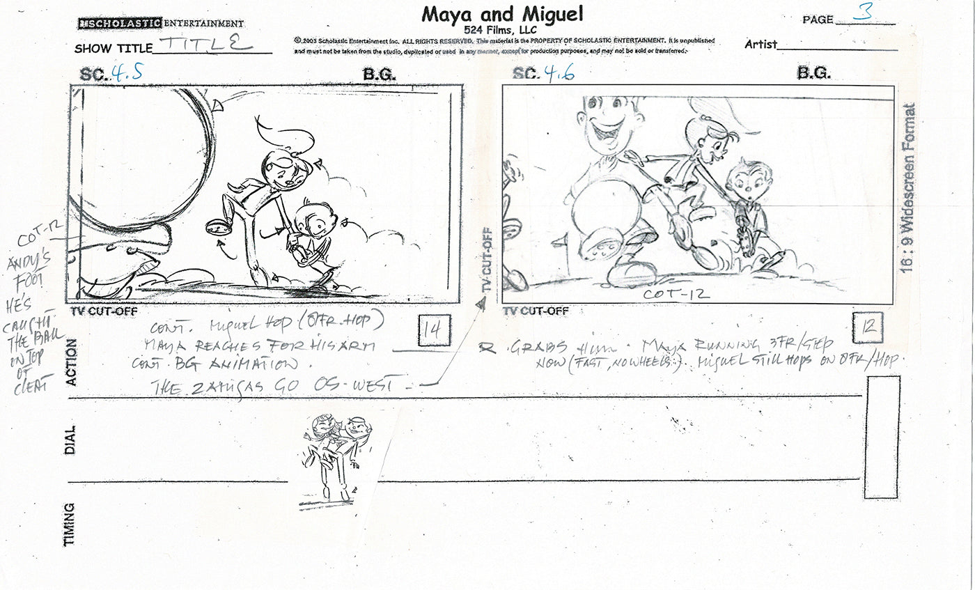 Maya and Miguel Opening TWO Production Animation Storyboard Copies PBS C-33-34