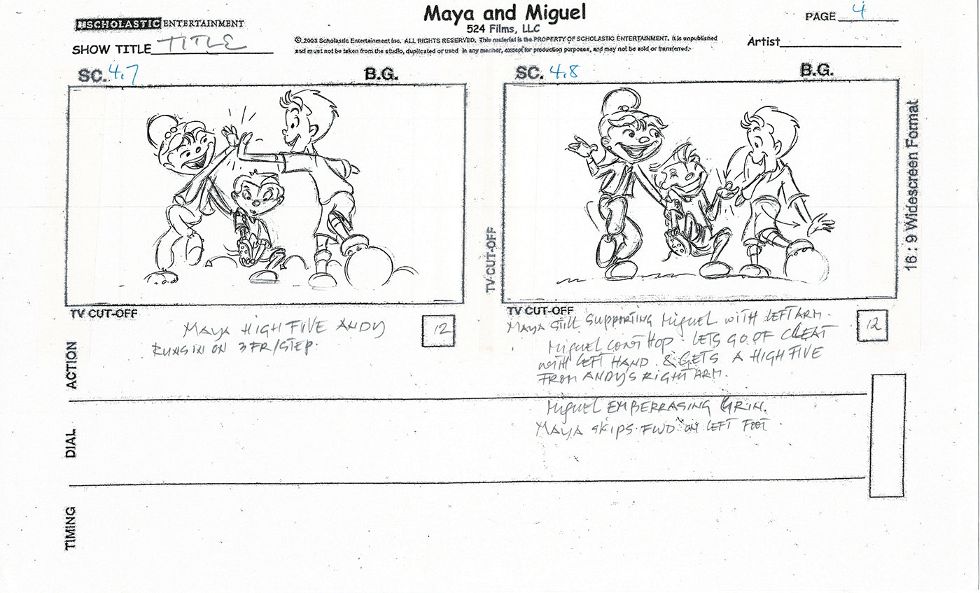 Maya and Miguel Opening TWO Production Animation Storyboard Copies PBS C-35-36