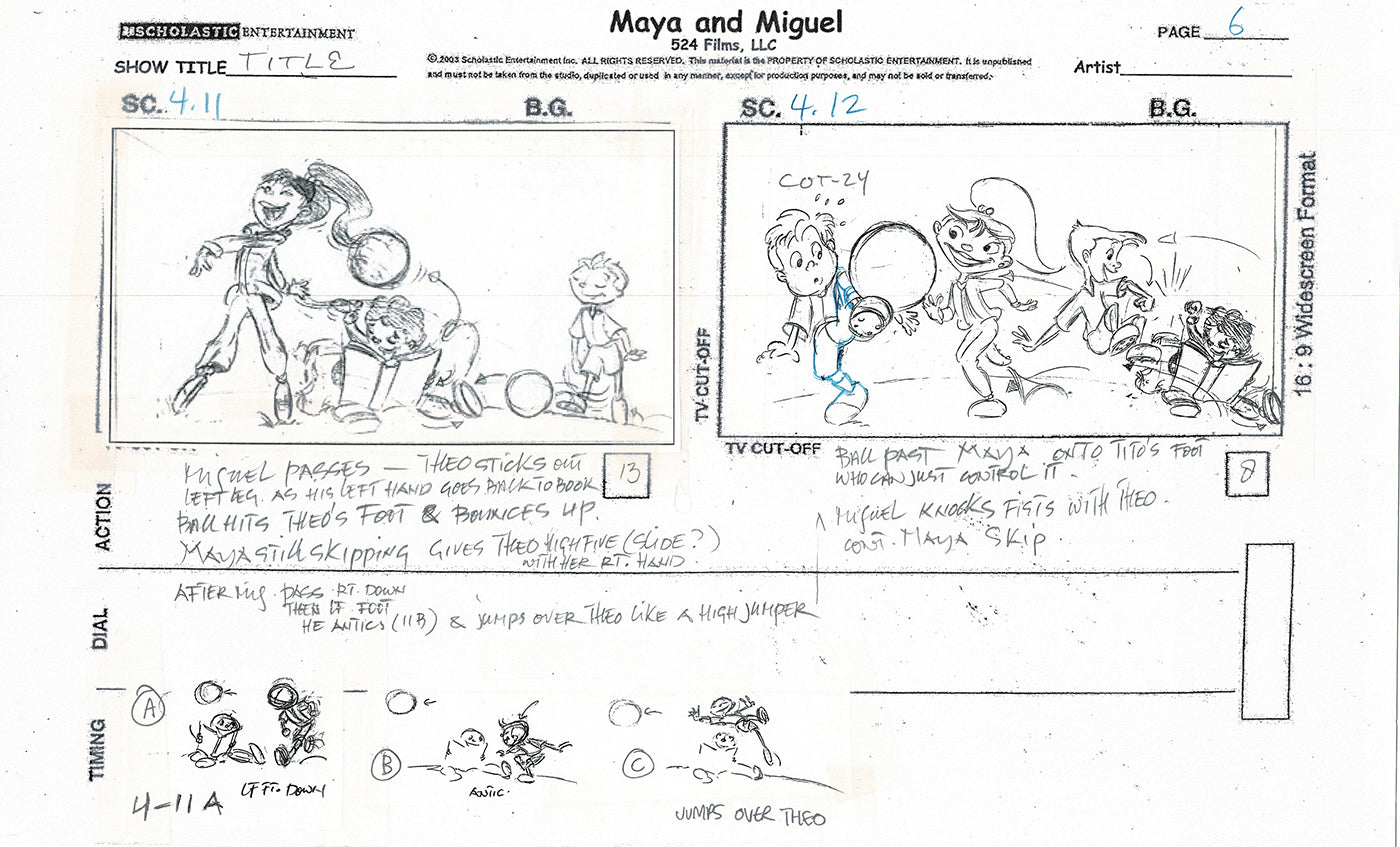 Maya and Miguel Opening TWO Production Animation Storyboard Copies PBS C-37-38