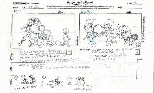 Maya and Miguel Opening TWO Production Animation Storyboard Copies PBS C-37-38