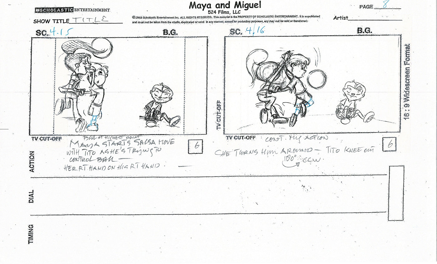 Maya and Miguel Opening TWO Production Animation Storyboard Copies PBS C-39-40