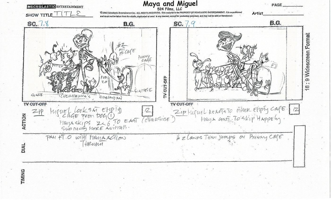 Maya and Miguel Opening THREE Production Animation Storyboard Copies PBS C-51-52