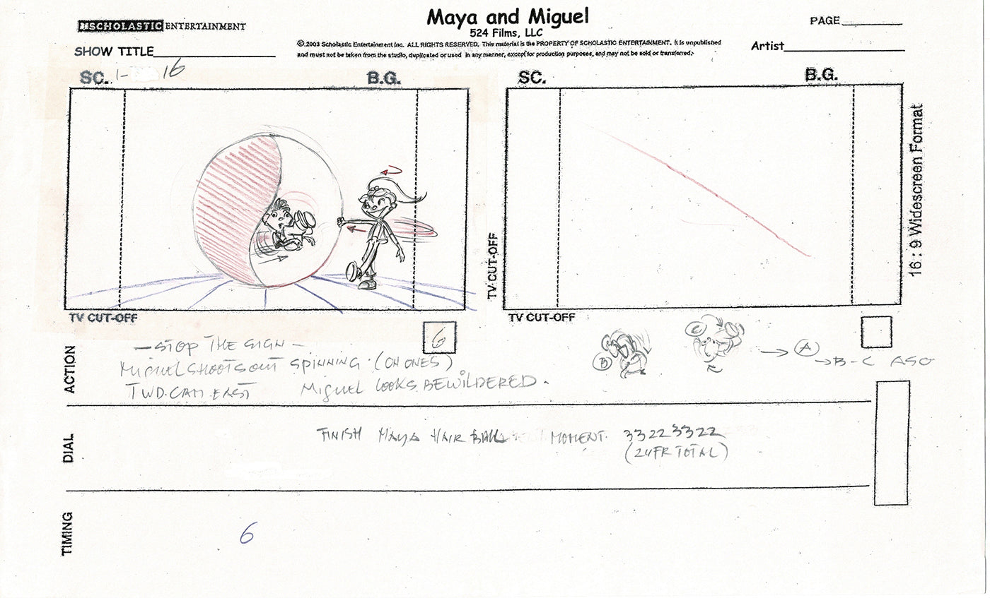 Maya and Miguel OPENING Hand-Drawn Production Animation Storyboard PBS D-15