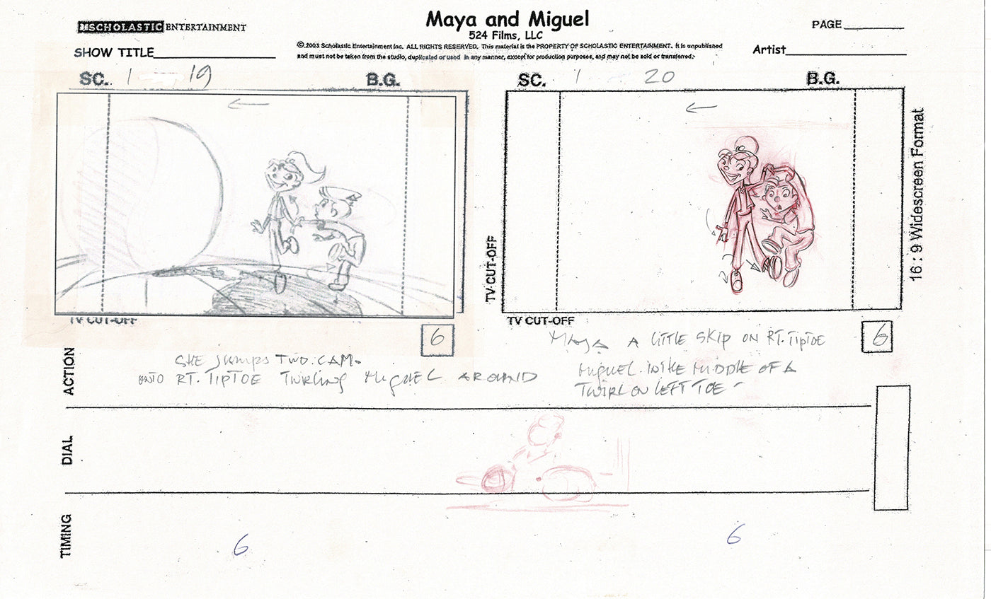 Maya and Miguel OPENING Hand-Drawn Production Animation Storyboard PBS D-20