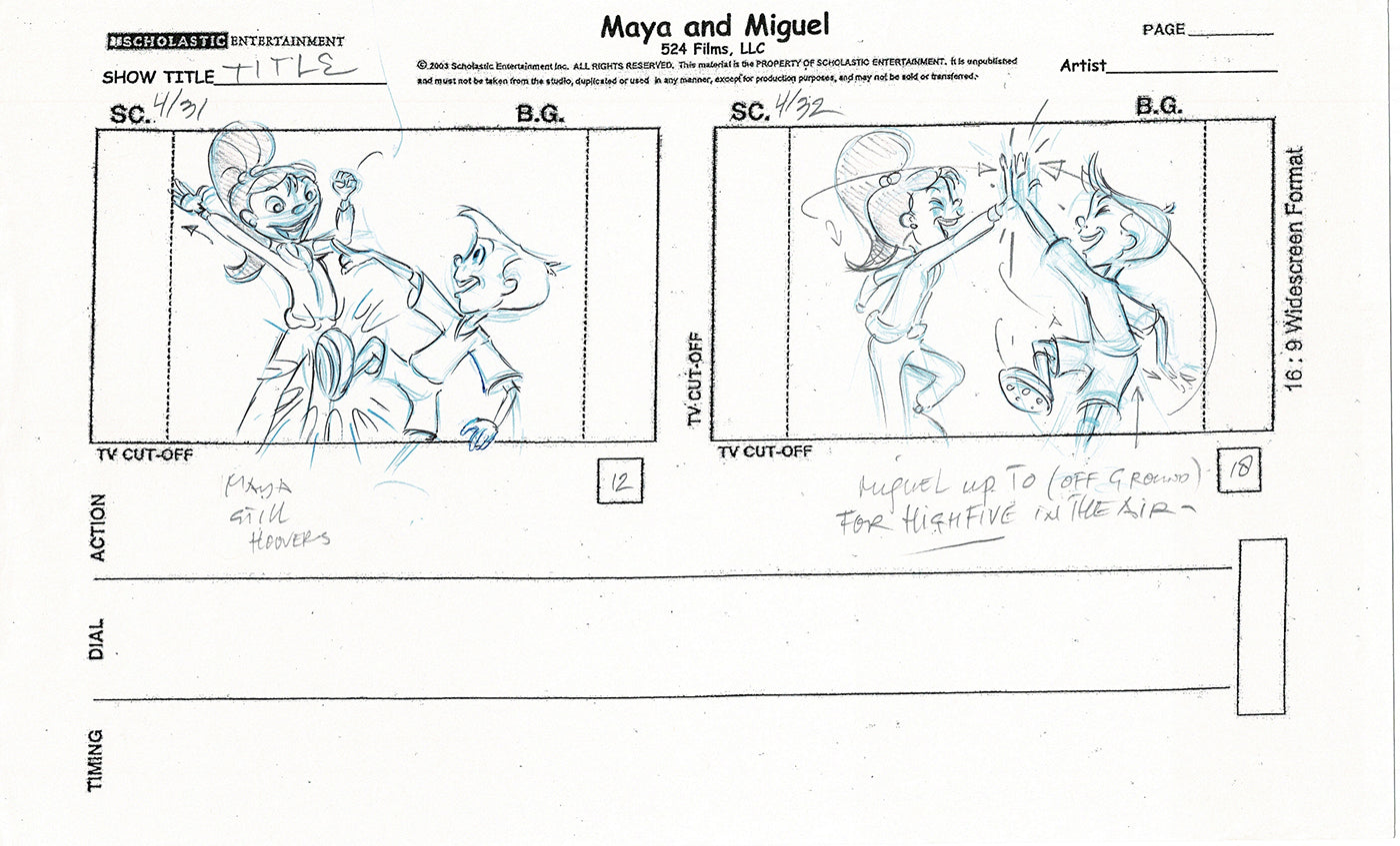 Maya and Miguel OPENING Hand-Drawn Production Animation Storyboard PBS D-31