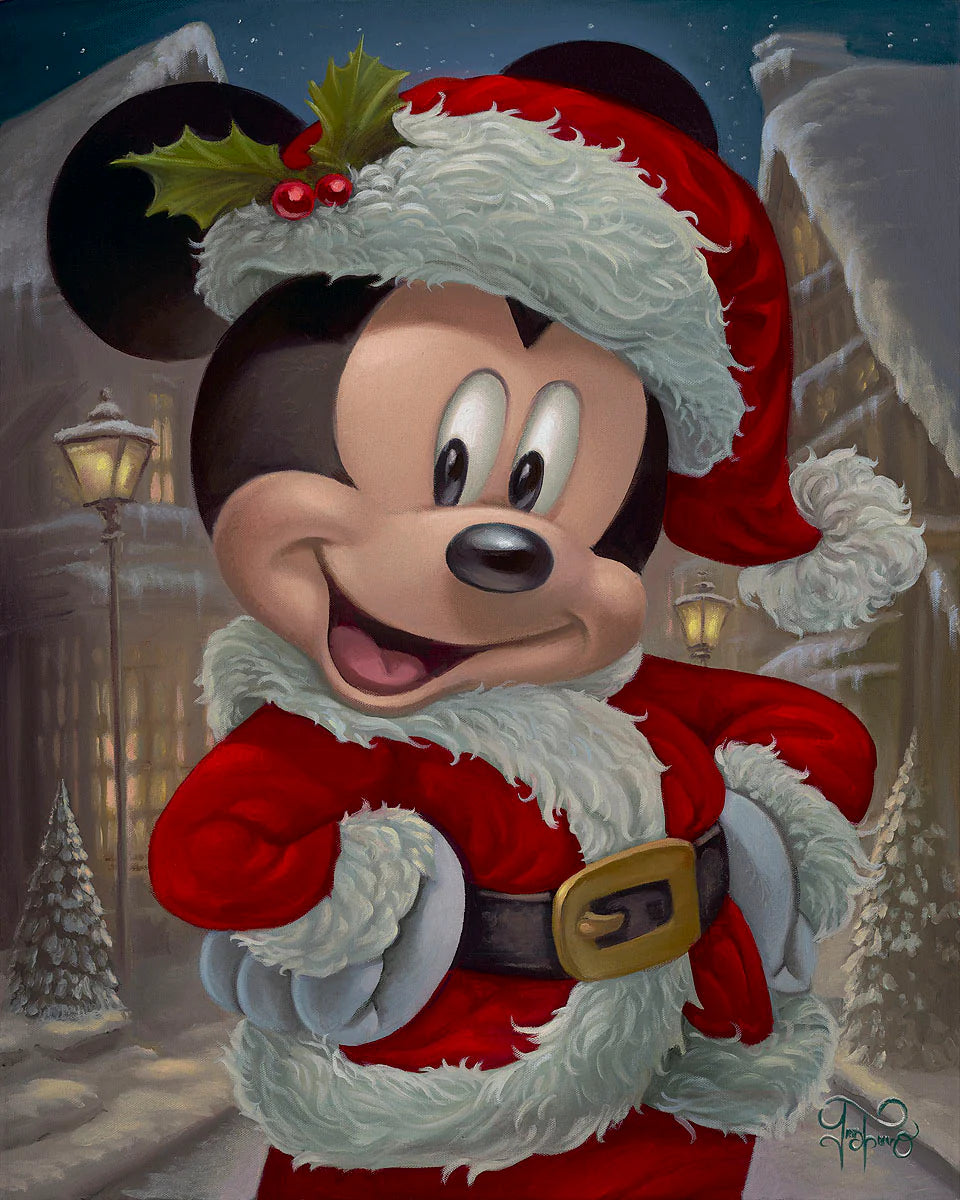 Mickey Mouse Christmas Walt Disney Fine Art Jared Franco Signed Limited Edition of 195 Print on Canvas "Merry Mickey"