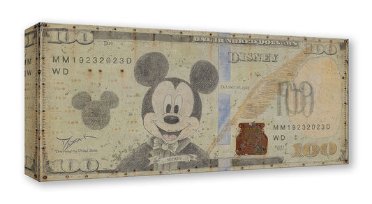 Walt Disney Fine Art Trevor Mezak Limited Ed of 1500 TOC Treasures on Canvas Print "Mickey's 100 Dollar Bill"