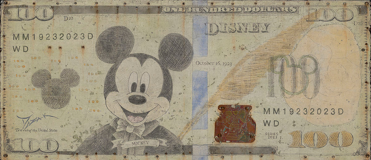 Mickey Mouse Walt Disney Fine Art Trevor Mezak Signed Limited Edition Print of 100 on Canvas "Mickey's 100 Dollar Bill"