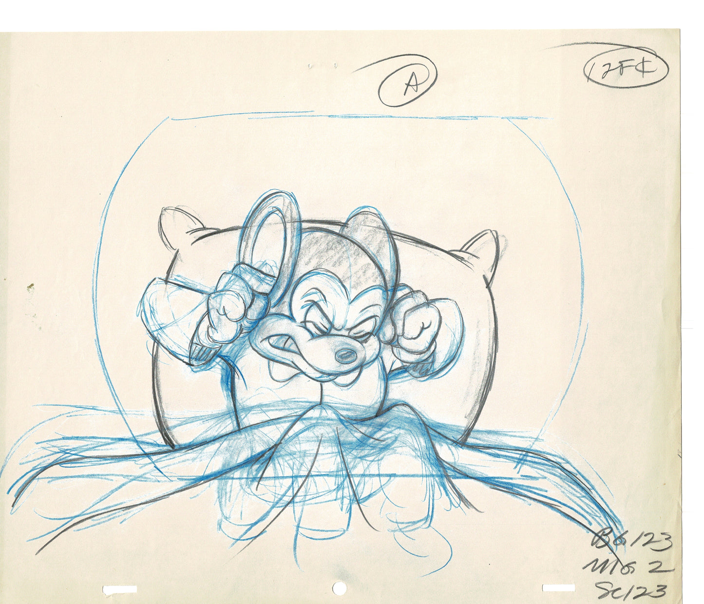 Mighty Mouse 2 LOT of Cartoon Production Animation Cel Drawings from Filmation MD-29