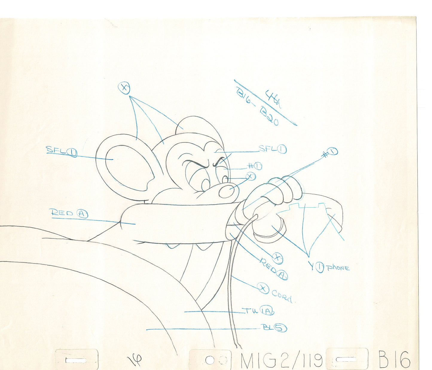 Mighty Mouse 2 LOT of Cartoon Production Animation Cel Drawings from Filmation MD-45