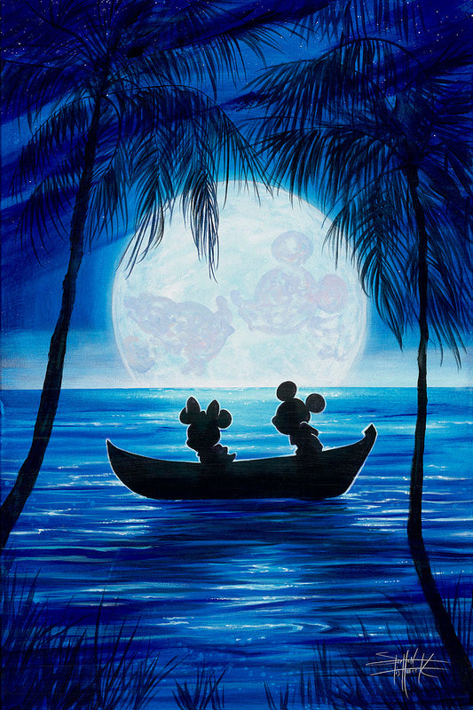 Mickey Mouse Minnie Mouse Walt Disney Fine Art Stephen Fishwick Signed Limited Ed Print of 195 on Canvas "Moonlight Moment"