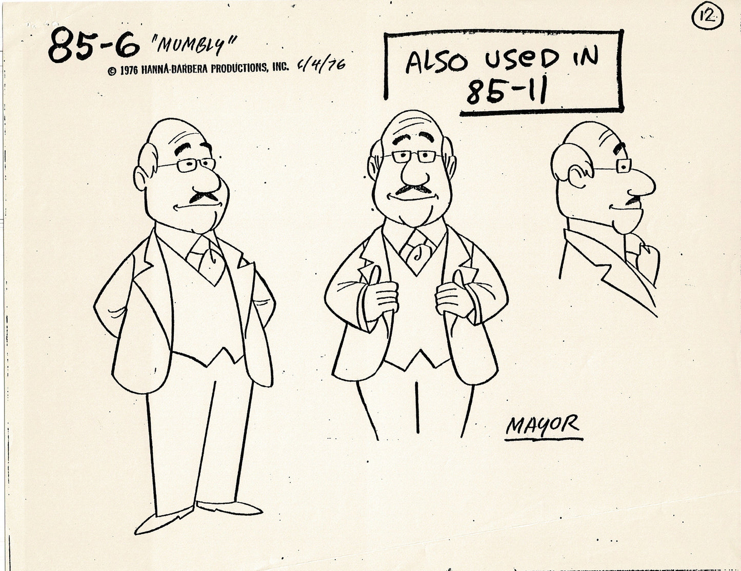 Mumbly Cartoon Show 1976-7 Model Sheet Copy lot of 12 Pages Hanna Barbera