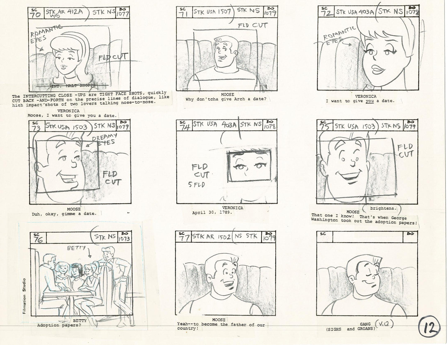 Archie Storyboard Animation Riverdale Cartoon Page Filmation 1977 B-012