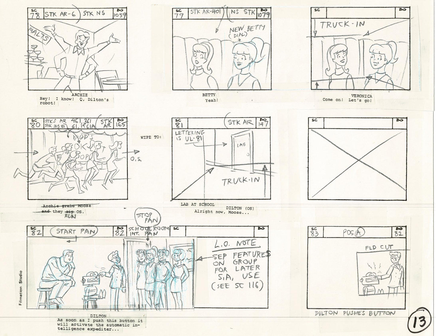 Archie Storyboard Animation Riverdale Cartoon Page Filmation 1977 B-013