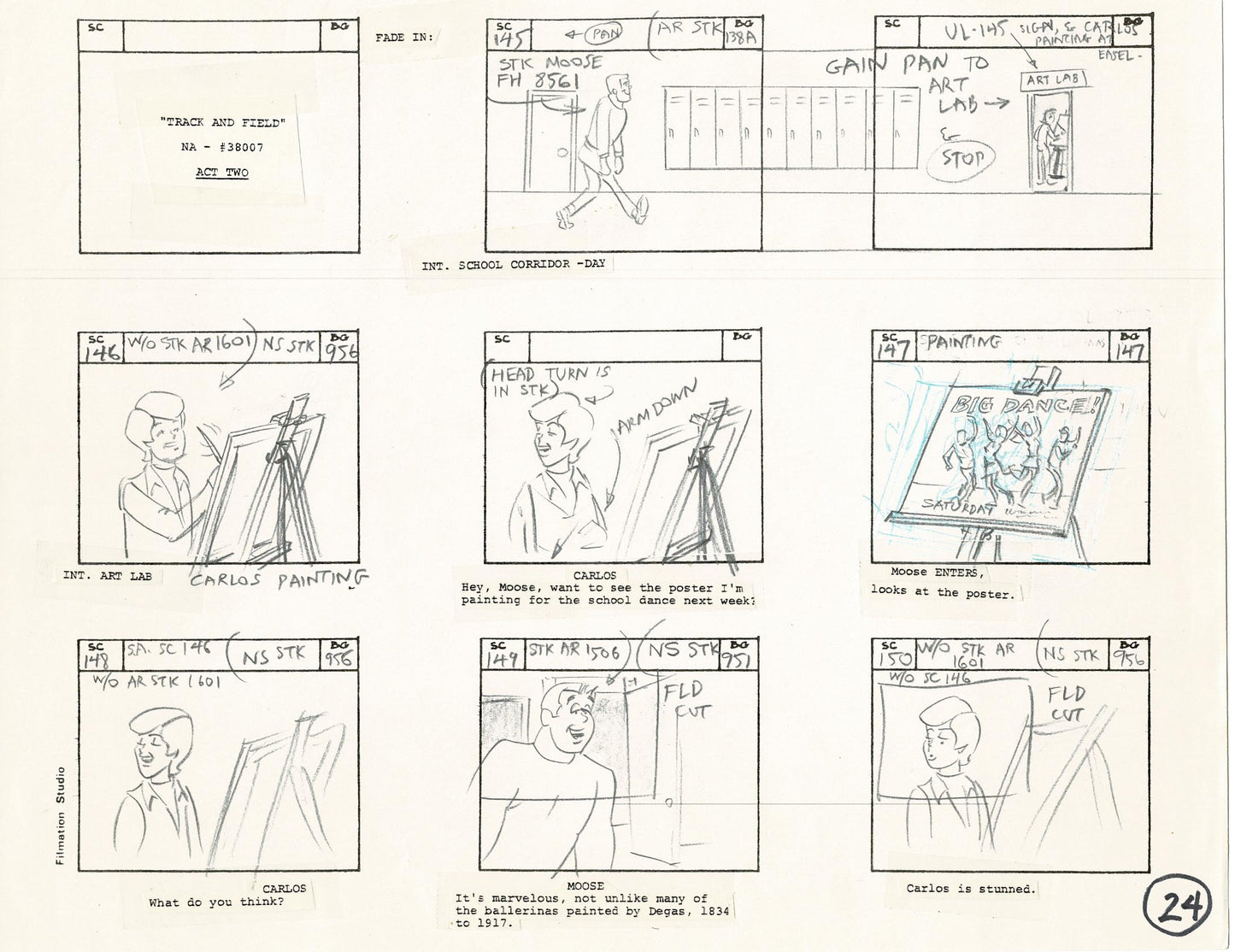 Archie Storyboard Animation Riverdale Cartoon Page Filmation 1977 B-024