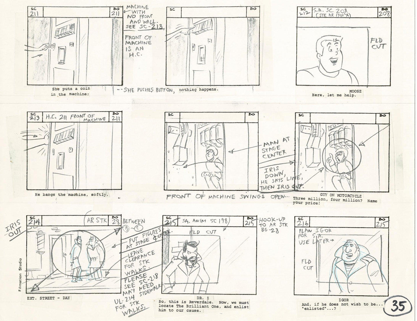 Archie Storyboard Animation Riverdale Cartoon Page Filmation 1977 B-035