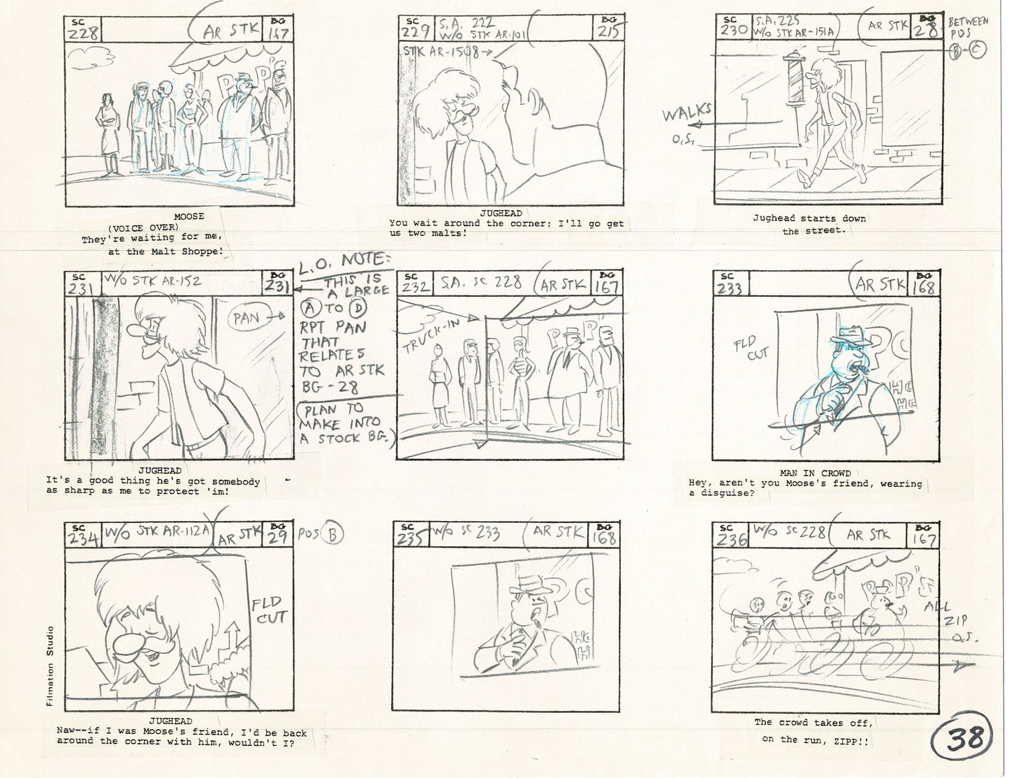 Archie Storyboard Animation Riverdale Cartoon Page Filmation 1977 B-038