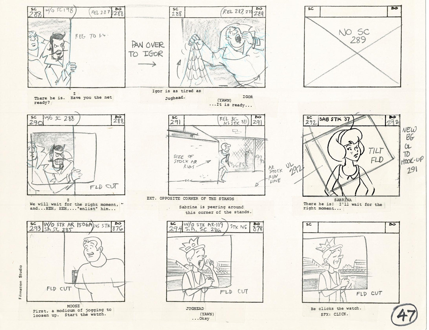 Archie Storyboard Animation Riverdale Cartoon Page Filmation 1977 B-047